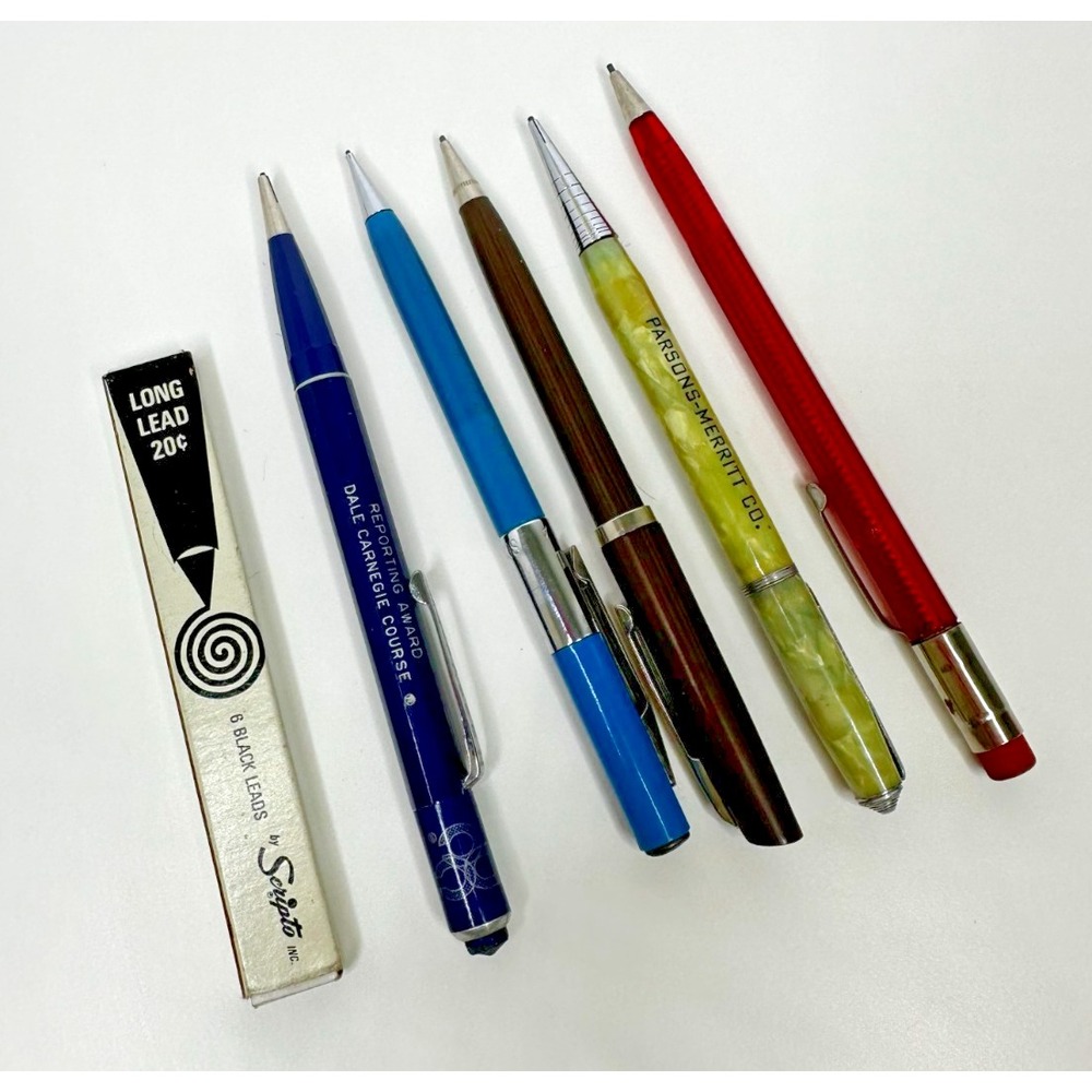 Vtg mechanical pencils lead Lyncraft Green Celluloid Scripto Blue Red Set 5